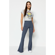 Trendyol Anthracite Ribbed Flare / Flare Leg High Waist Stretchy Knitted Leggings Trousers