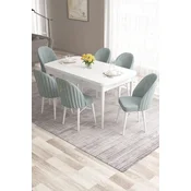Hanah Home Set Trpezarijski sto i 6 stolica Roz, Zeleno-beli