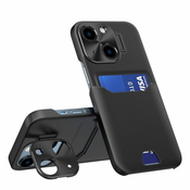 HURTEL Usnjena ovitek s stojalom za Samsung Galaxy S23, denarnica za kartice, črna