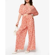 Resti Orange womens pleated set with black flowers - Clothing