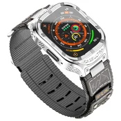 Caseultra Kovinsko Ohišje z Najlonskim Športnim Paščkom za Apple Watch 45mm/44mm/42mm, Robustna Zaščita Series 9/8/7/6/5/4/3/2/1/SE črna