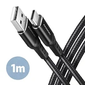 AXAGON BUCM-AM10AB, HQ kabel USB-C USB-A, 1m, USB 2.0, 3A, ALU, oplet, črn