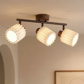 Lindby stropni reflektor Shiloh, 3-žarčni, oreh/bež, les - Dnevna soba/jedilnica - Sodobni - Temno lesno, bež - Tkanine/tekstil