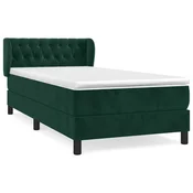Vidaxl Box spring postelja z vzmetnico temno zelena 90x200 cm žamet