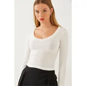Bianco Lucci Womens V Neck Long Sleeve Camisole Blouse 2412