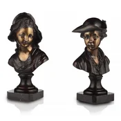 Casa Padrino luxury Art Nouveau ladies bust set bronze with patina/black H. 55 cm - Handmade bronze decorative sculptures with marble base - Luxury Quality - Made in Italy