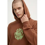 Pamucna dukserica Rip Curl za muškarce, boja: smeda, s kapuljacom, s tiskom