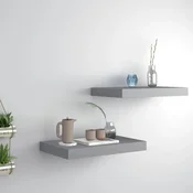 Plutajuce zidne police 2 kom sive 40 x 23 x 3,8 cm MDF