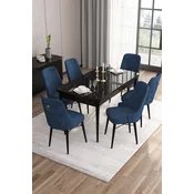 Hanah Home Set Trpezarijski sto i 6 stolica Are, Plavo-crni