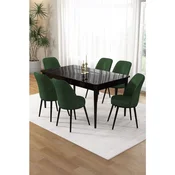 Hanah Home trpezarijski set Pir, sto i 6 stolica, ploca u dekoru crnog mermera, kaki zelena tkanina Babyface