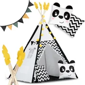 Nukido Teepee šotor za otroke z girlando in lučkami Nukido, črno-bel s pando
