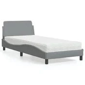 Vidaxl Postelja z vzmetnico Dover svetlo siva 90x190 cm blago