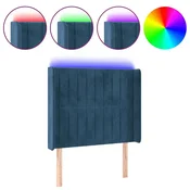 Vidaxl LED posteljno vzglavje temno modro 103x16x118/128 cm žamet