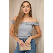 Grey blouse with ruffles above the shoulders