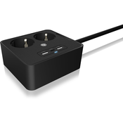 Icybox podaljšek 1,9m za dve 220V vtičnici in USB polnilnik 2xUSB-A in 1xUSB-C, IB-MPS2220B-CH