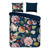 Temno modra enojna podaljšana posteljnina iz bombažnega satena 140x220 cm Fiori – Descanso