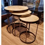 Casa Padrino luxury side table set beige/brass - 3 Round metal tables with marble top - Living room furniture - Hotel furniture - Luxury furniture - Luxury furnishings