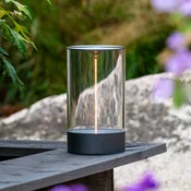 Konstsmide LED-akumulatorska namizna svetilka Edison, višina 23 cm, siva/prozorna, IP54 - Dnevna soba/jedilnica - Sodobni - temno siva, prosojna - Plastika
