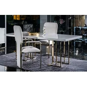 Casa Padrino luxury dining table white/gold 200 x 110 x H. 80 cm - Rectangular kitchen table with solid wood top and metal legs - Dining room furniture - Luxury furniture