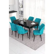 Hanah Home Set Trpezarijski sto i 6 stolica Eva, Tirkizno-crni
