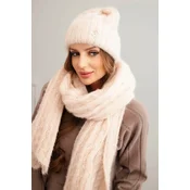 Kesi Womens set hat and scarf with ribbing and decoration light powder pink
