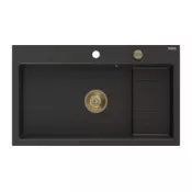 Mexen Omar granitno korito z eno posodo 800 x 480 mm, črna/zlata kovinska, sifon zlati - 6520801005-75-G
