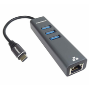 PremiumCord Adapter USB-C na gigabitni vmesnik + 3x USB 3.0