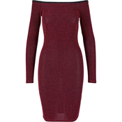 Womens glittering dress with long sleeves burgundy