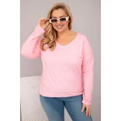 Kesi Włoski Plus Size womens blouse with a V-neck and a longer back light pink