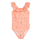PLAYSHOES Jednodijelni kupaci kostim Surfbrett Palme bež / tamno plava / tamno narancasta / puder roza