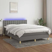 Greatstore Box spring postelja z vzmetnico LED temno siva 140x190 cm blago