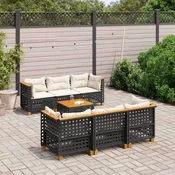 7-dijelni set vrtnih sofa od poliratana s jastucima crni Crna 55 x 55 x 36 cm