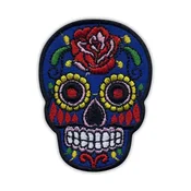 shumee Našitek mehiške lobanje Calavera modra - magnetna podlaga - vezen našitek/značka/emblem