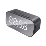 Digitalna ura, budilka, kozmetično ogledalo, Bluetooth zvočnik in termometer - črn