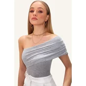 Trend Alacati Stili Ženska bluza bez rukava Alc-X13468, Brod izrez, Siva