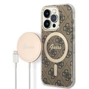 Guess Case + Charger Set iPhone 14 Pro 6,1 brown hard case 4G Print MagSafe (GUBPP14LH4EACSW)
