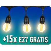 V-TAC LED verižna luč, IP65 + 15 x E27 LED žarnice gratis! Barva světla: Prirodna bijela