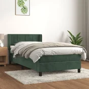 Greatstore Box spring postelja z vzmetnico temno zelena 90x200 cm žamet
