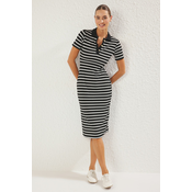 Trendyol Black Striped Mini Striped Polo Neck Knit Dress