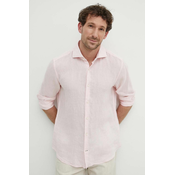 Lanena košulja Joop! Pai boja: ružičasta, regular, s talijanskim ovratnikom, 30041389 10011212