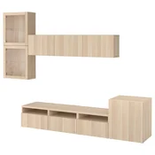 BESTA Pohištveni sestav za TV/stkl vrata, imitacija beljenega hrasta/Lappviken imitacija belj hrasta proz stkl, 300x42x211 cm