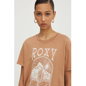 Bombažna kratka majica Roxy NOON OCEAN ženska, rjava barva, ERJZT05841