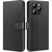 shumee Preklopna torbica za Apple iPhone 14 Pro, iz eko usnja, črna, elegantna, VAKOO