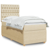 vidaXL Box spring postelja z vzmetnico krem 90x200 cm blago