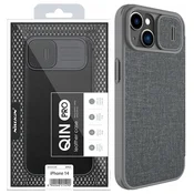 Nillkin Qin Cloth Pro etui za iPhone 14 Plus s pokritom kamere, siv