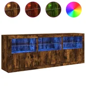 Vidaxl Komoda z LED lučkami dimljen hrast 181,5x37x67 cm