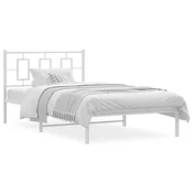 Vidaxl Kovinski posteljni okvir z vzglavjem bel 107x203 cm