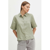 Lanena košulja Medicine za žene, boja: zelena, relaxed, s klasicnim ovratnikom