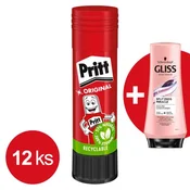 Pritt lepilo v stiku 20 g 12 kosov + darilo: balzam za lase Gliss Split 250 ml