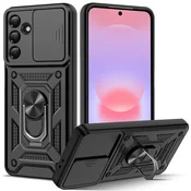 Oklepni ovitek MaX-Armor z obročem, kovinsko ploščico in zaščito zadnjih kamer za Samsung Galaxy A37 - black